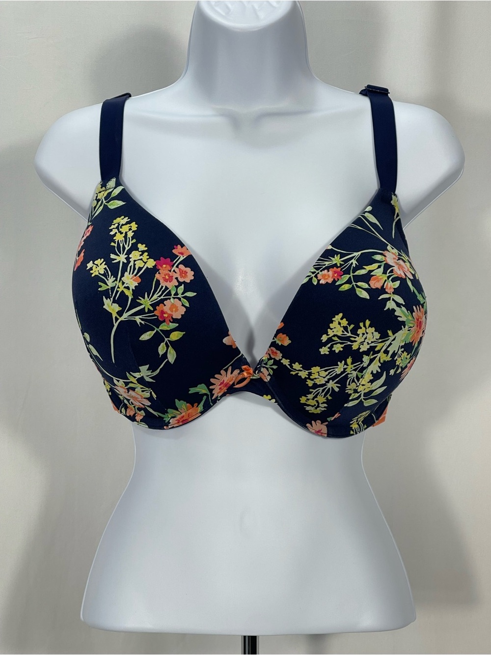 Cacique Navy Floral Padded T-Shirt Bra w/adjustable straps regular or racerback